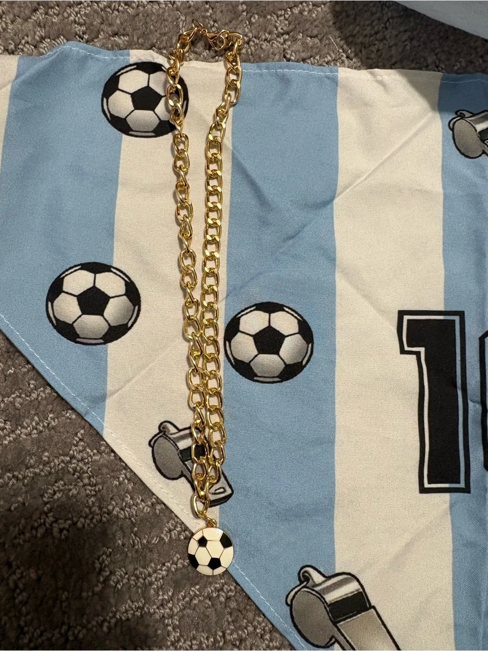 Kids Soccer Bandana Set with Blue & White Stripes - Number 10